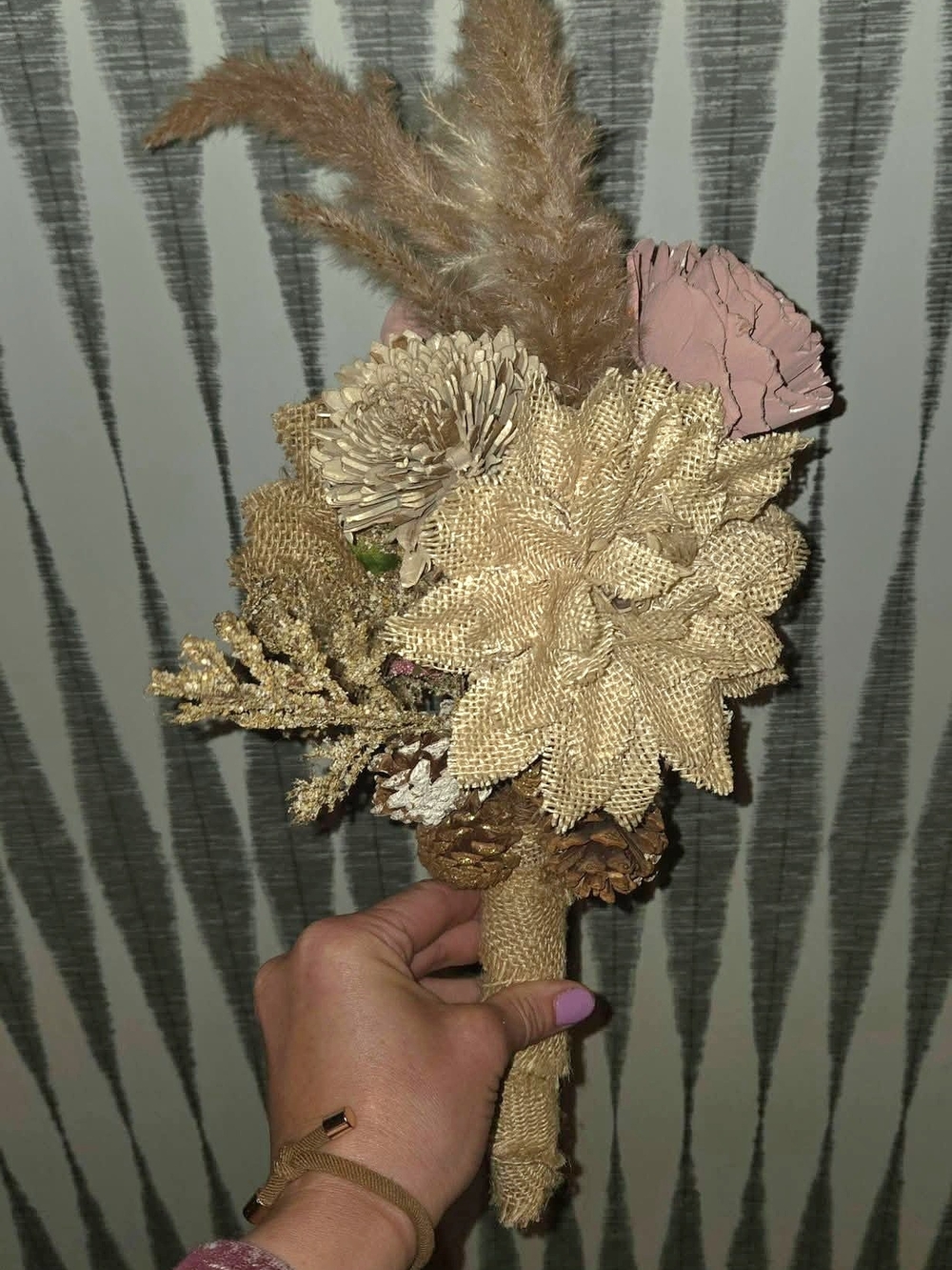 Rustic Boho Floral Bouquet Neutral Pink Pampas Grass Burlap Wedding Décor - Picture 10 of 10
